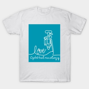 Love Ophthalmology line blue background T-Shirt